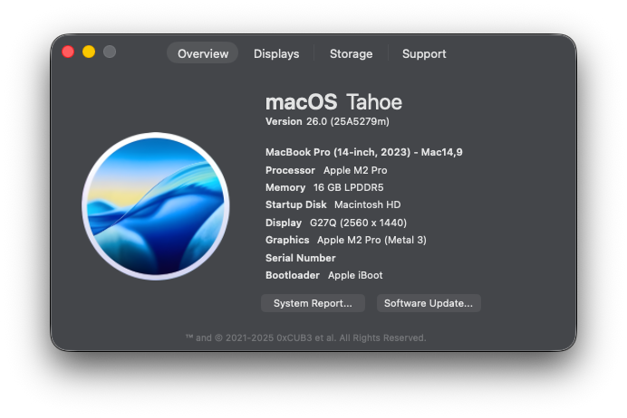 About This Hack overview screen