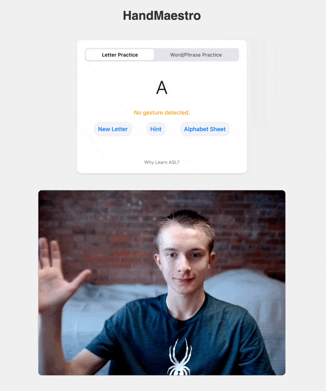 HandMaestro recognizing an ASL gesture