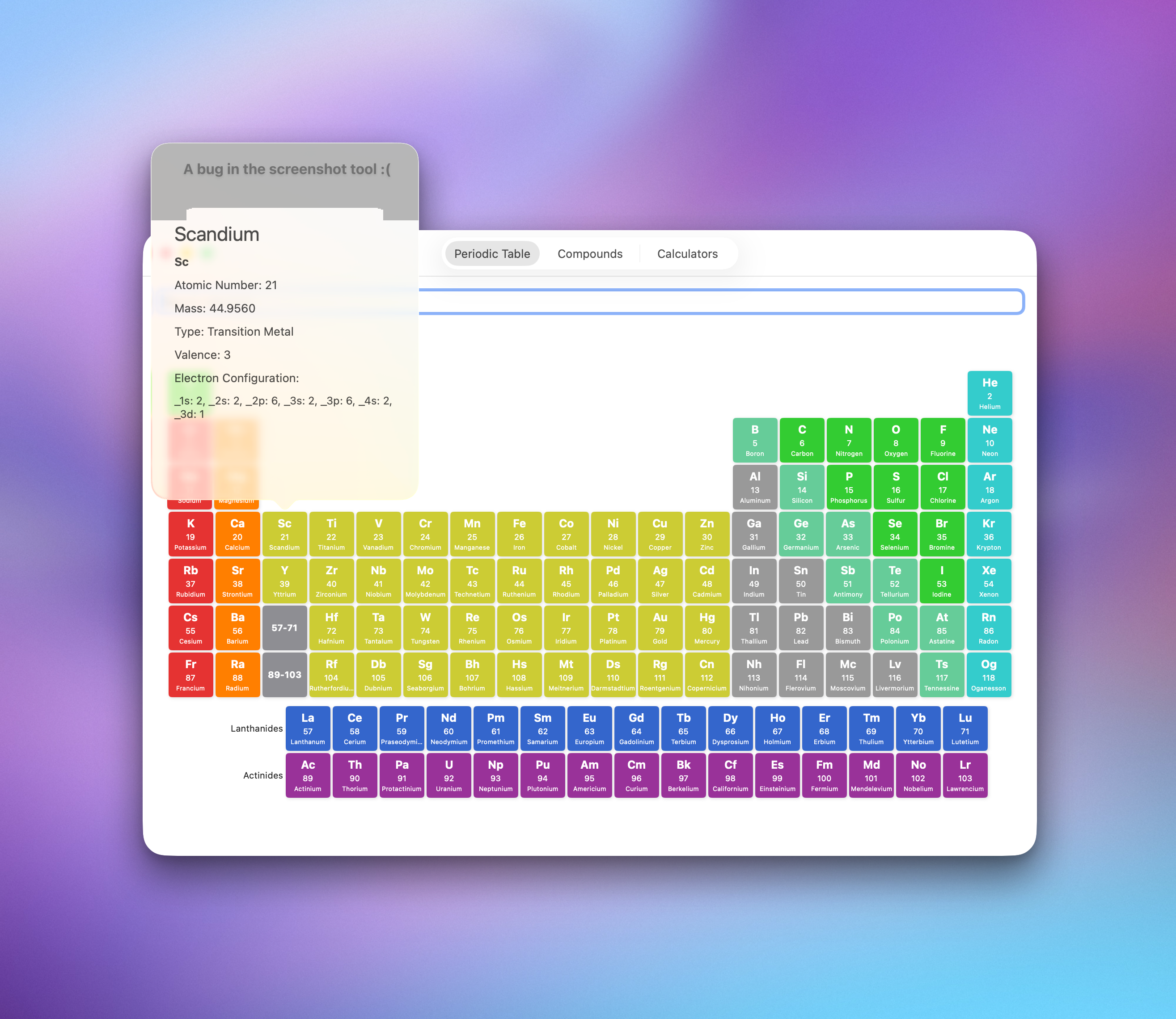 SciTool periodic table and calculator